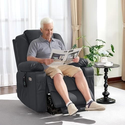 Electric Riser Recliner Chair Lift Assist Heated Massage USB Faux Leather Black