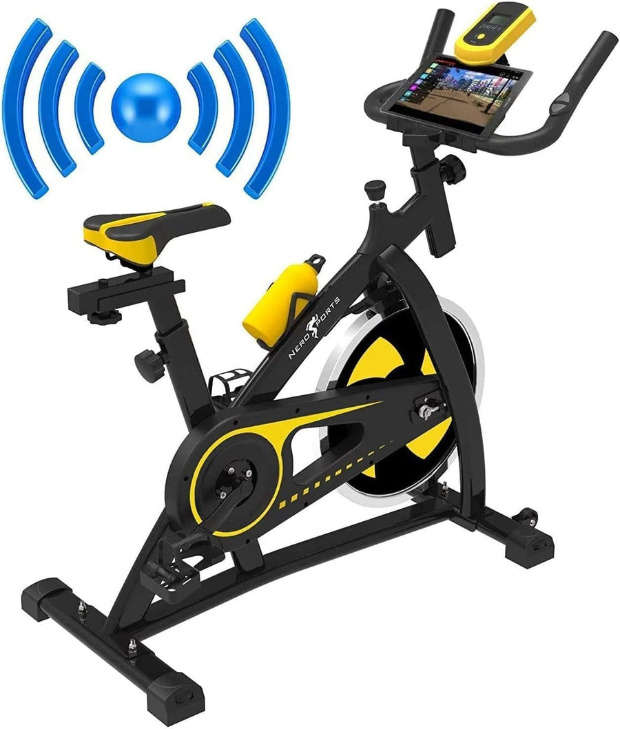 Bluetooth Indoor Exercise Bike w/ LCD Monitor, App Sync, 13kg Flywheel & Stand