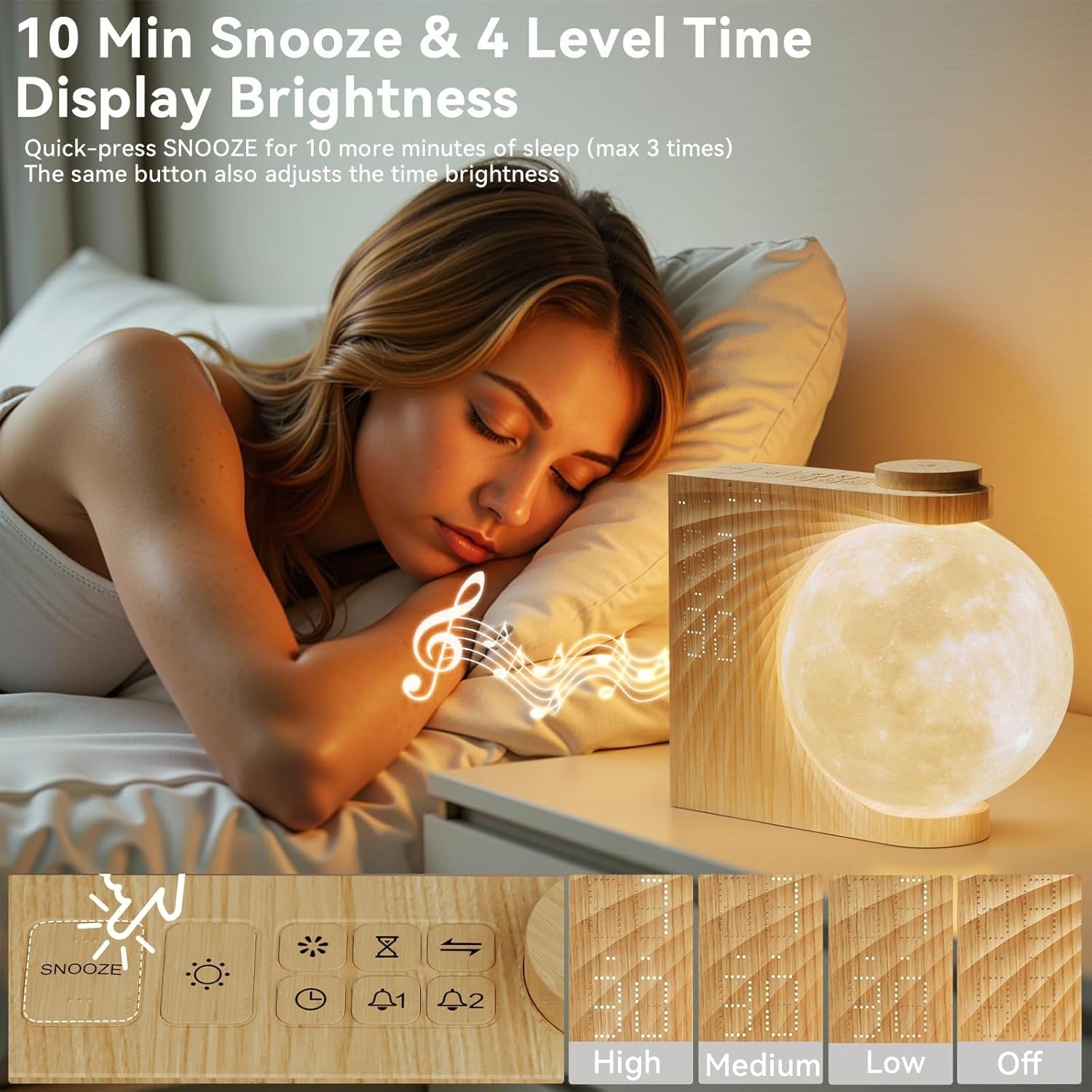 Warm White 3D Moon Light Alarm Clock Sunrise RGB Night Lamp Dual Alarm