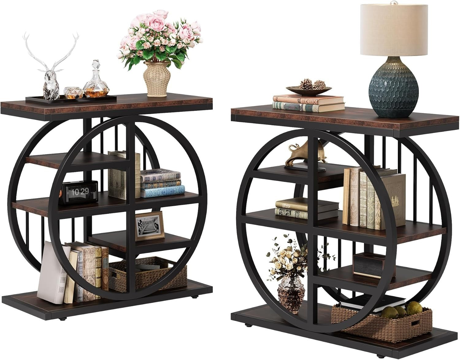 5-Tier Industrial Side Table Narrow Storage Shelf Nightstand 30x60x67cm
