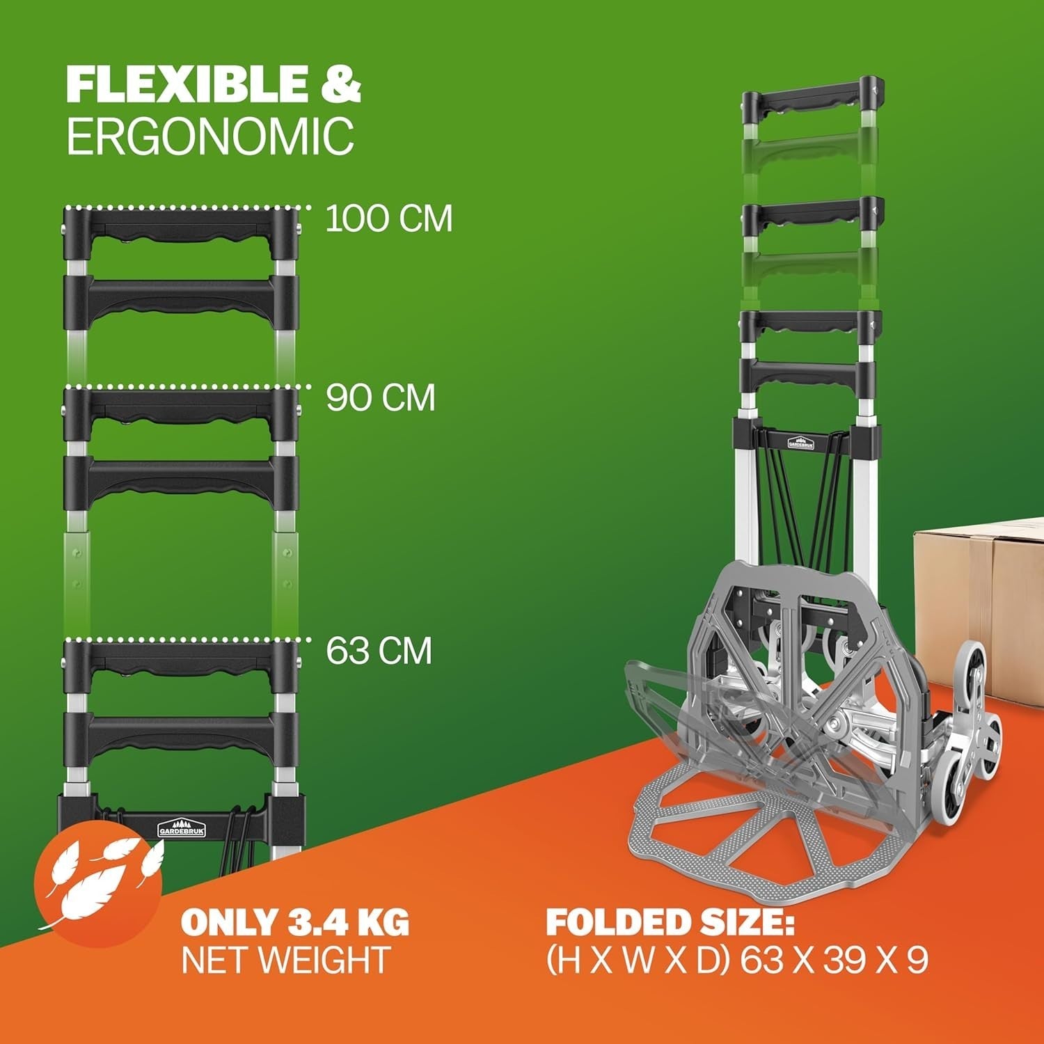 Foldable Stair Climber Hand Truck 80KG Aluminium Trolley Adjustable Solid Wheels