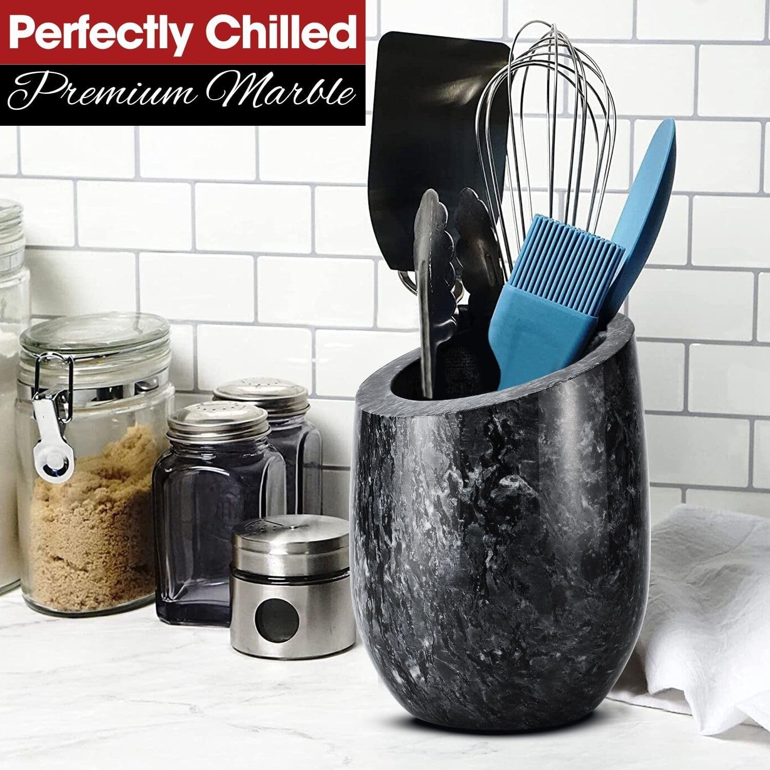 Black Marble Wine Chiller Bucket Champagne Cooler Ice Free Tabletop 750ml