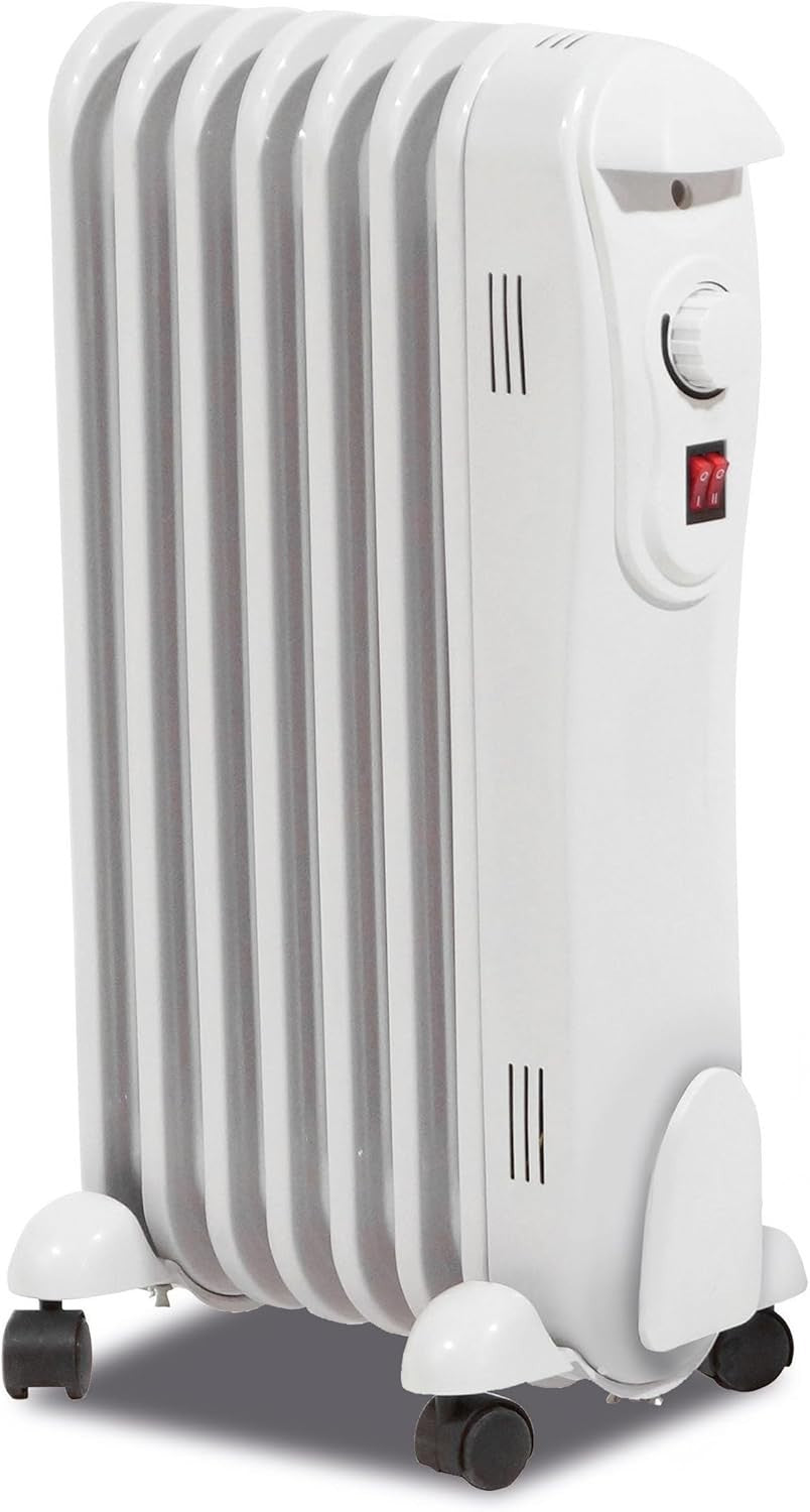 1500W Oil-Filled Radiator 7-Fin Electric Heater Adjustable Thermostat