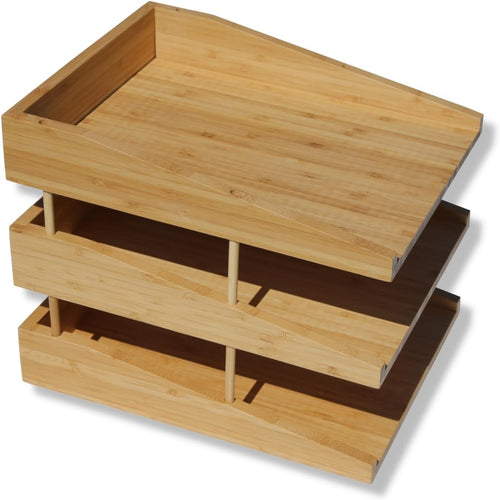 Stackable Bamboo Letter Trays with Risers | Desk File Organiser | Paper Storage