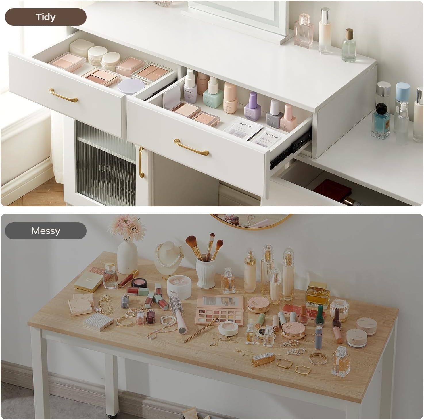 Modern LED Vanity Dressing Table Desk Makeup Dresser 5 Drawer Cabinet Storage