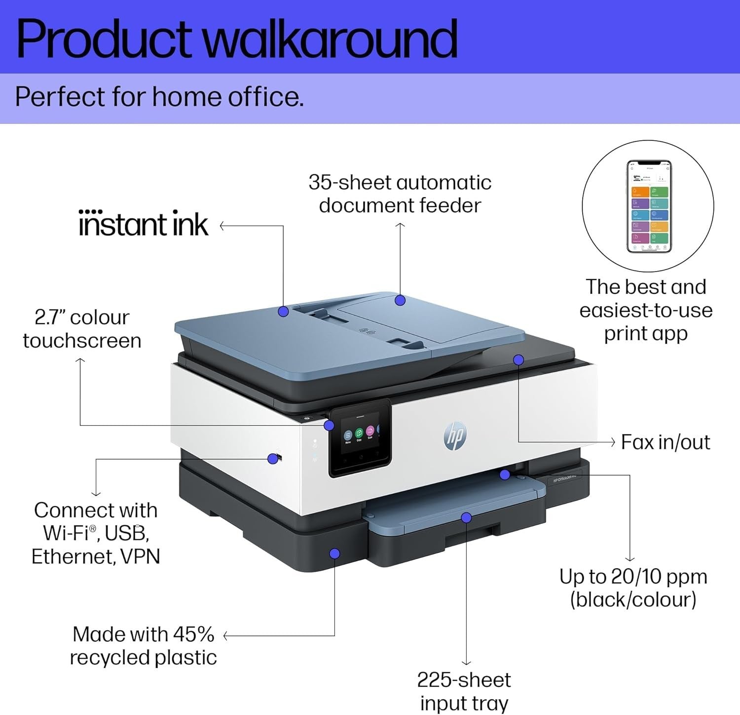 Grey White A4 Colour Inkjet All In One Printer WiFi Duplex ADF Home Pro