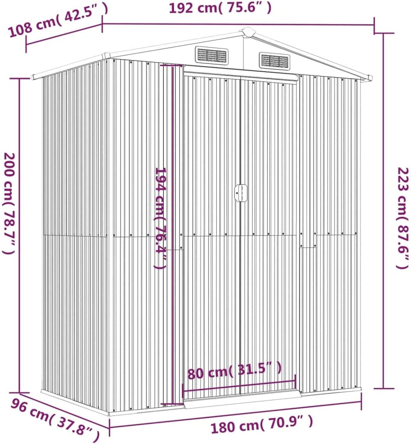 6.3x3.5FT Metal Garden Shed Outdoor Storage House with Sliding Gate & Handle