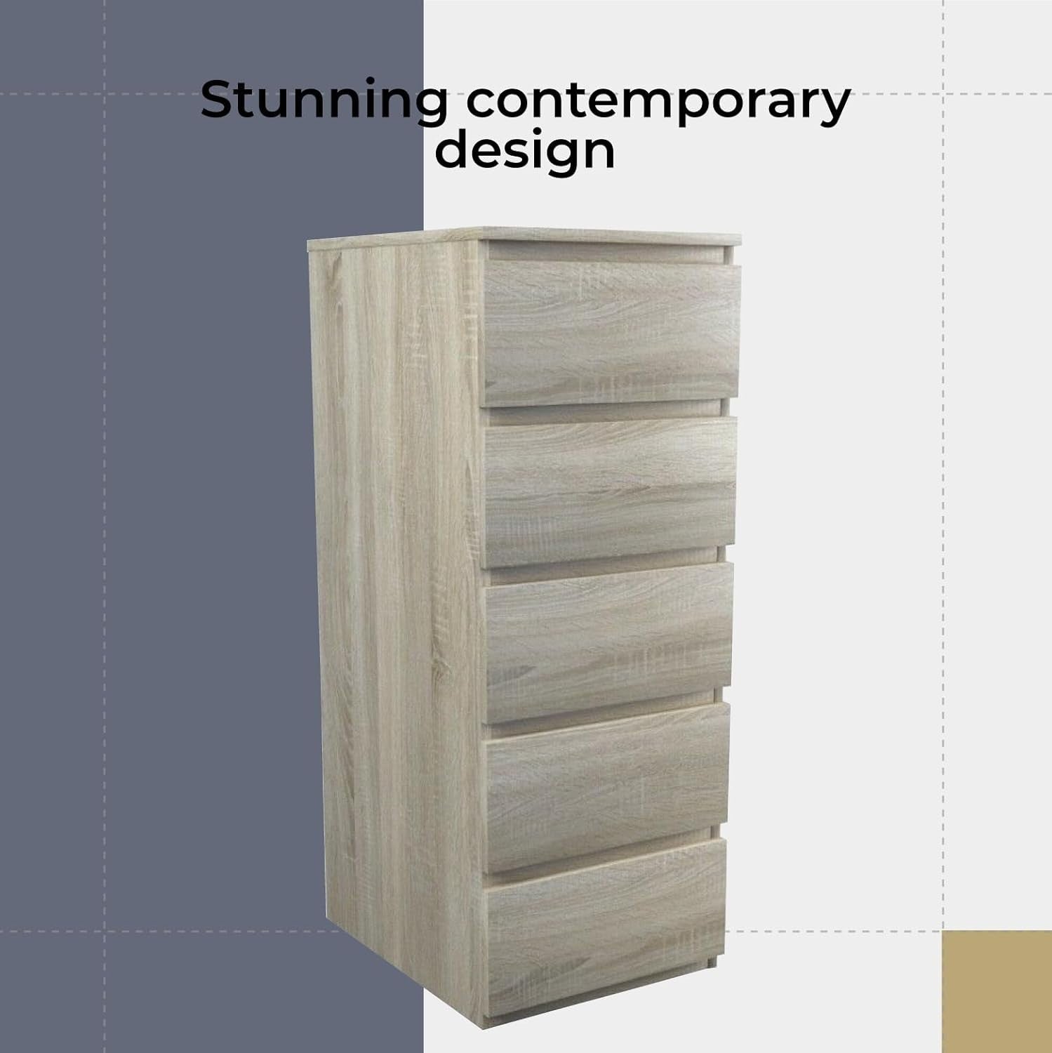 Sonoma 5 Drawer Tall Chest Storage Cabinet Modern Bedroom Organizer Unit