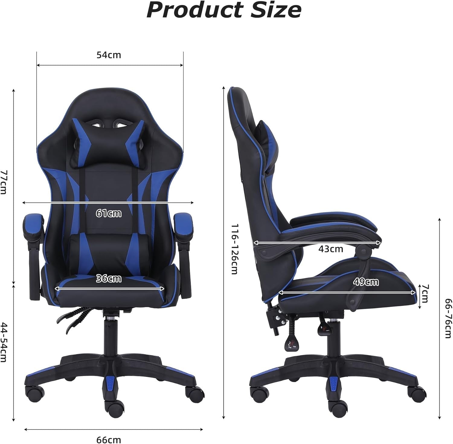 Ergonomic Gaming Chair w/ Lumbar Support Headrest Swivel Blue