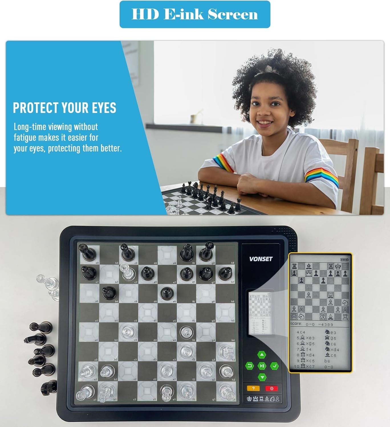 Electronic Chess Set w/ LED Lights & Display, Magnetic Computer Board