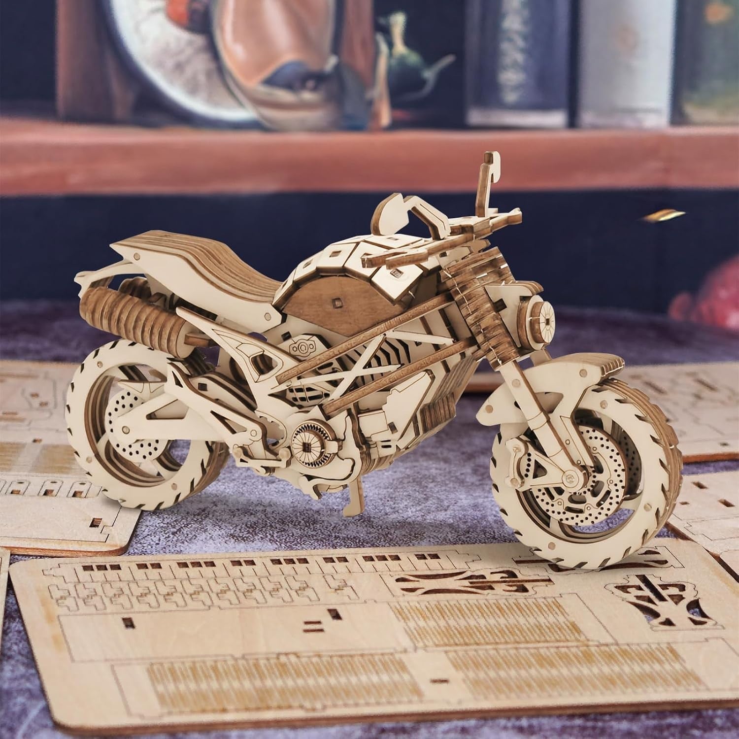 3D Wooden Motorcycle Puzzle Model Kit – DIY Craft Gift for Adults & Teens