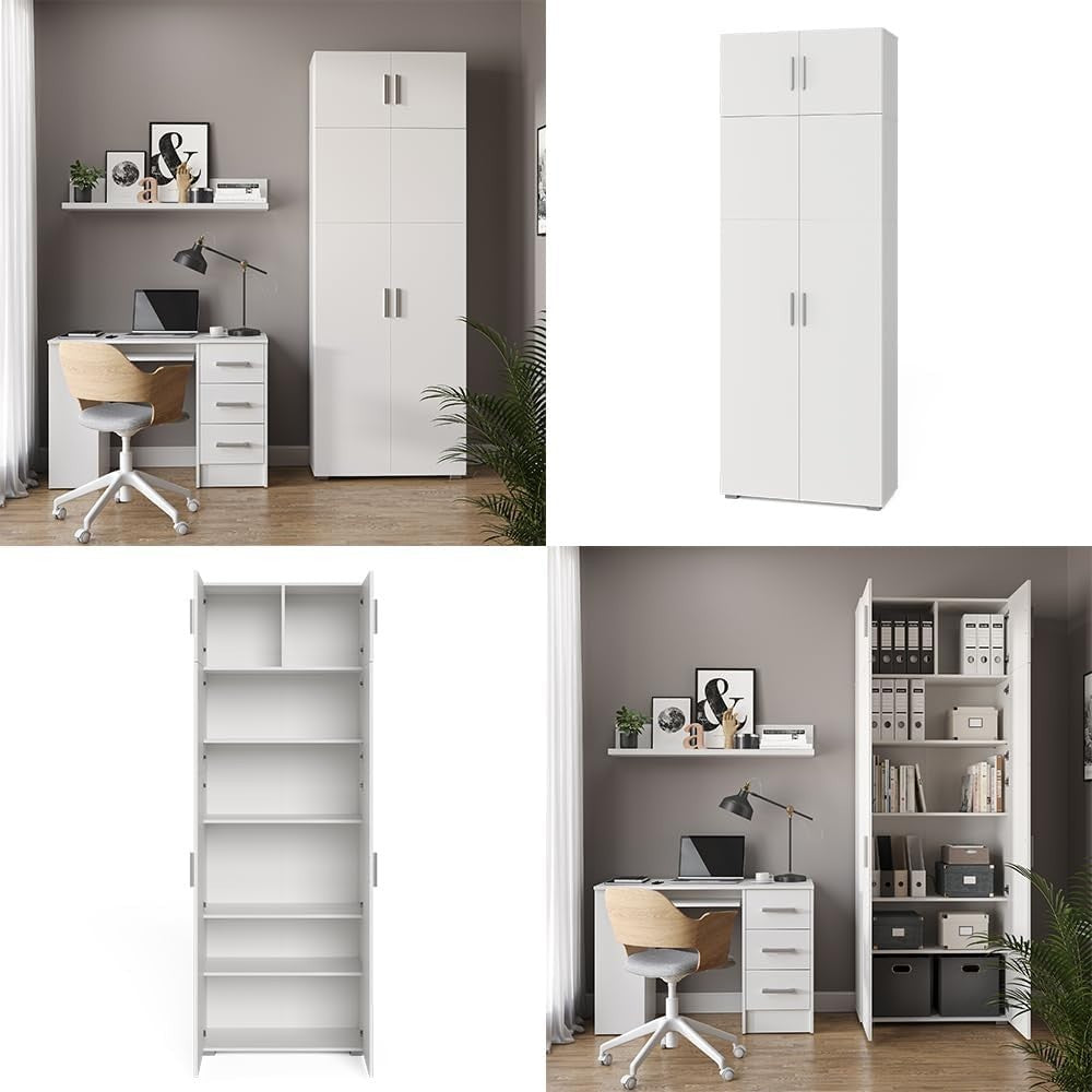 Large White Office File Cabinet with Lockable Doors & Storage – 80x223 cm