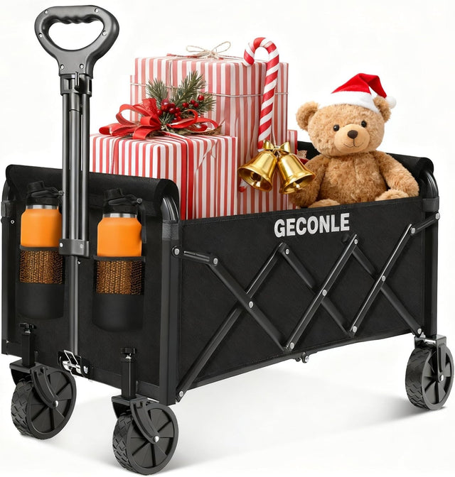 100L Folding Shopping Trolley Cart – Collapsible Wagon with Wheels & Cup Holders