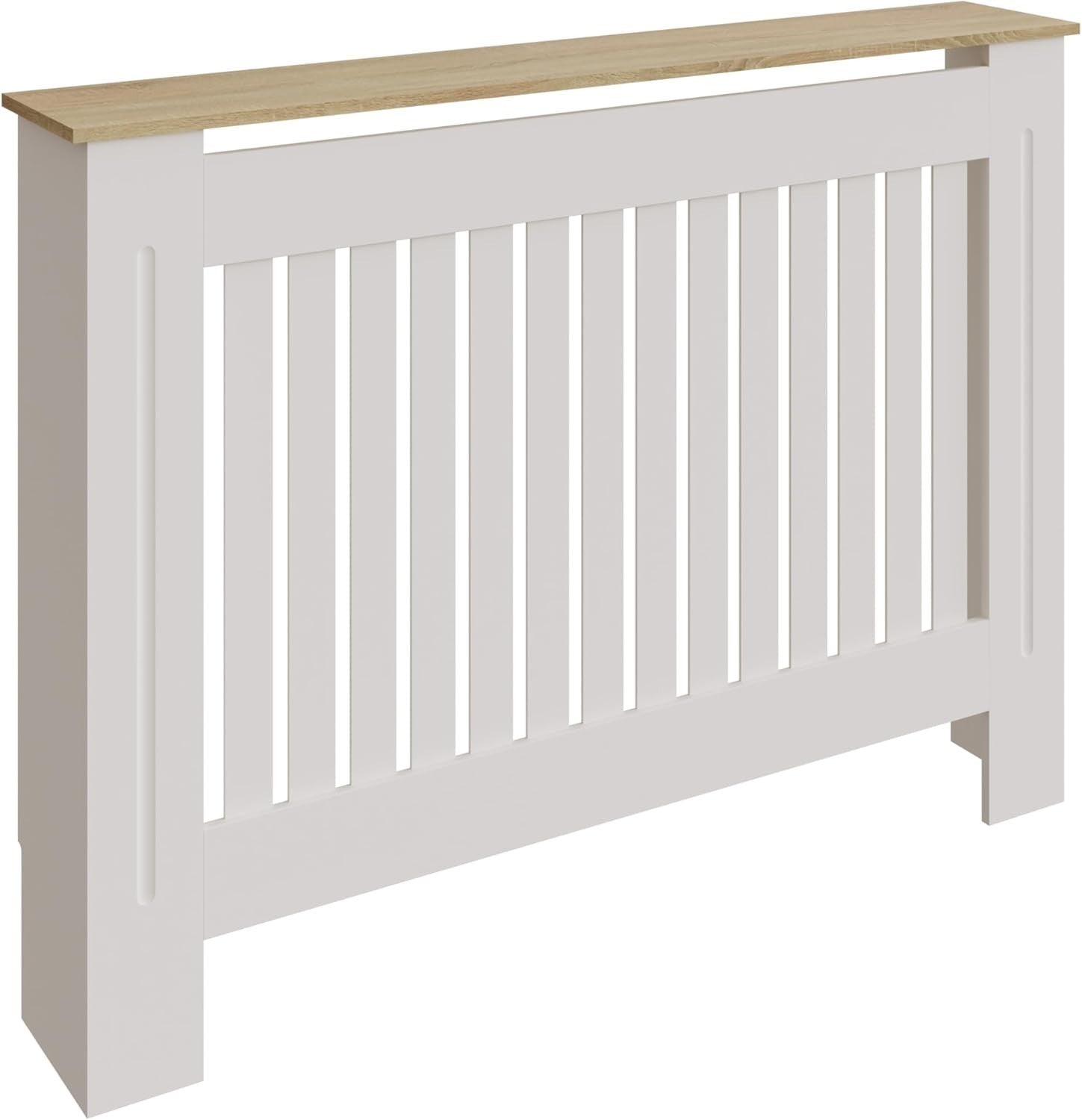 Medium White Radiator Cover – Modern MDF Slatted Heater Cabinet with Shelf