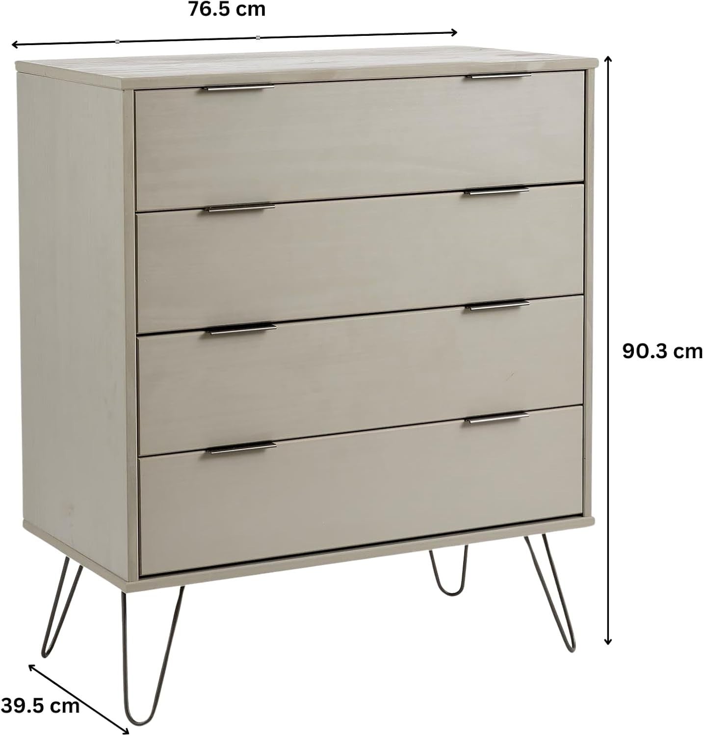 Industrial Grey Wooden Chest of Drawers - 4 Drawer Bedroom Storage Unit