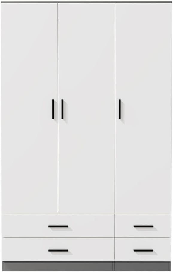 3 Door Wardrobe Grey White 4 Drawer Bedroom Storage Cupboard Hanging Rail
