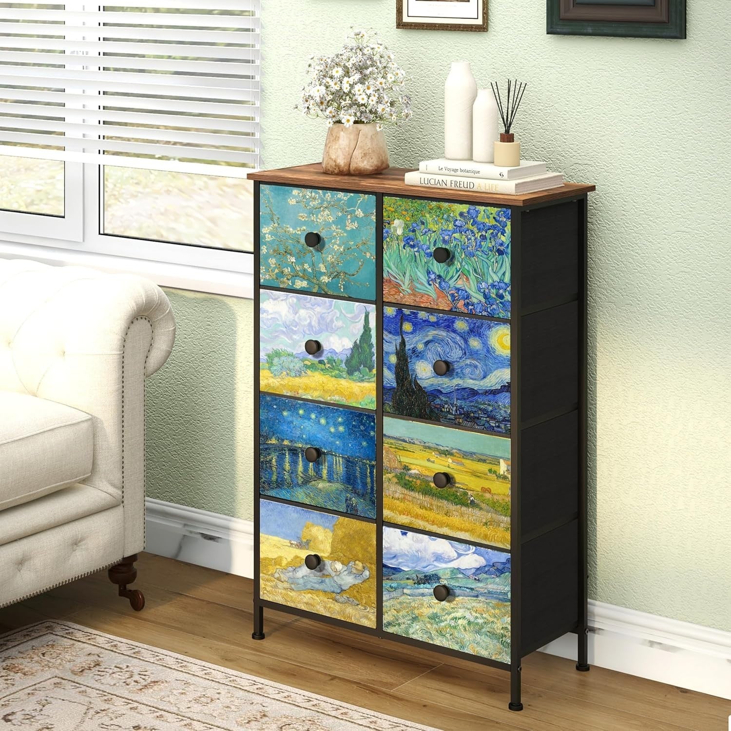 Van Gogh Style 8 Drawer Chest Dresser Fabric Storage Unit Bedroom