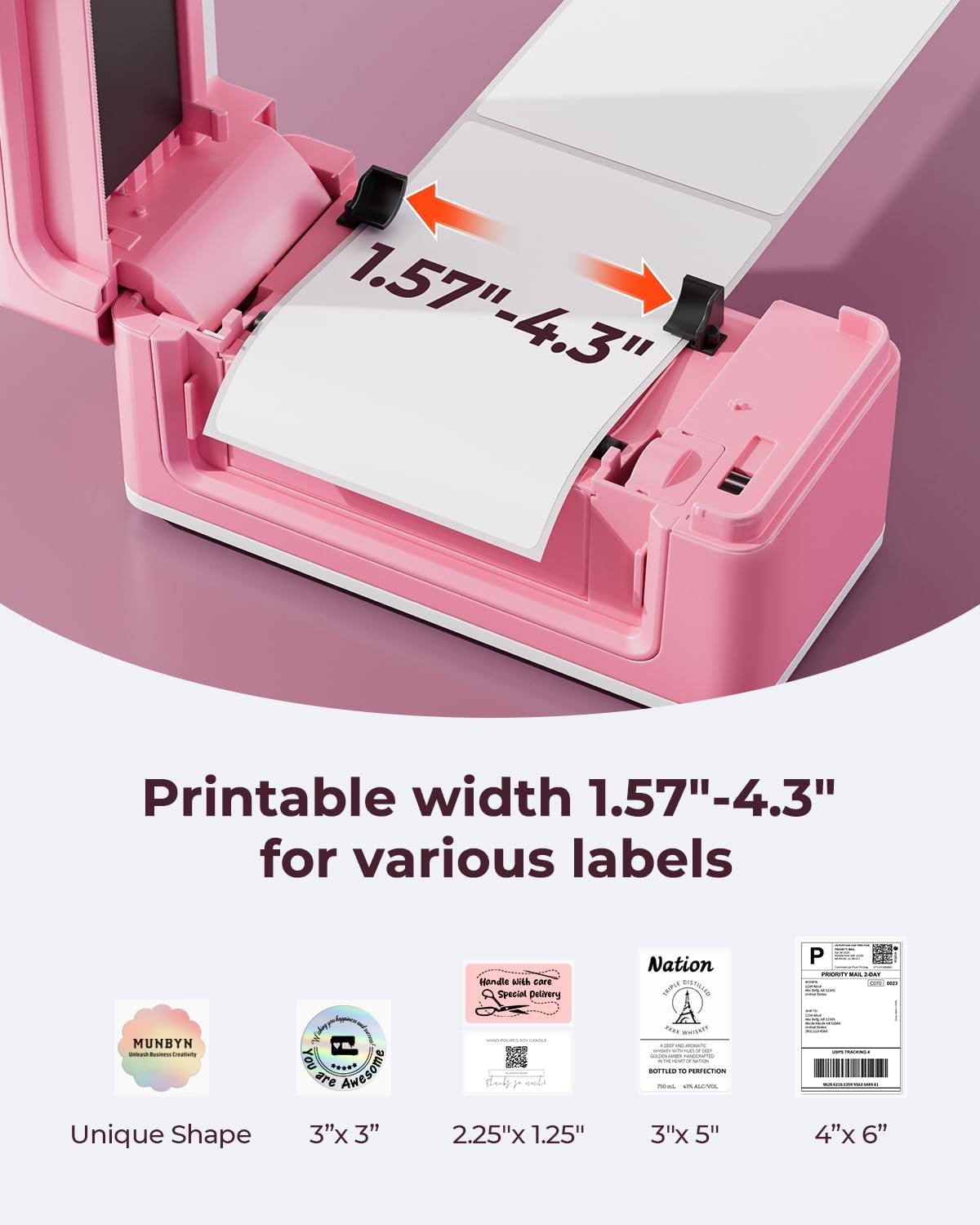 4x6 Bluetooth Thermal Label Printer 300DPI Shipping Pink