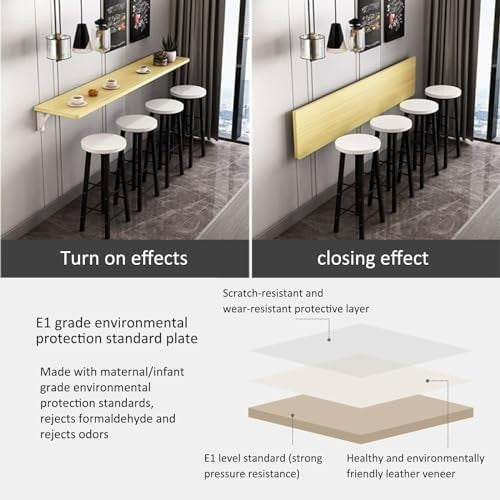 Folding Wall Table for Small Spaces Narrow Long Drop-Leaf Desk Heavy Duty