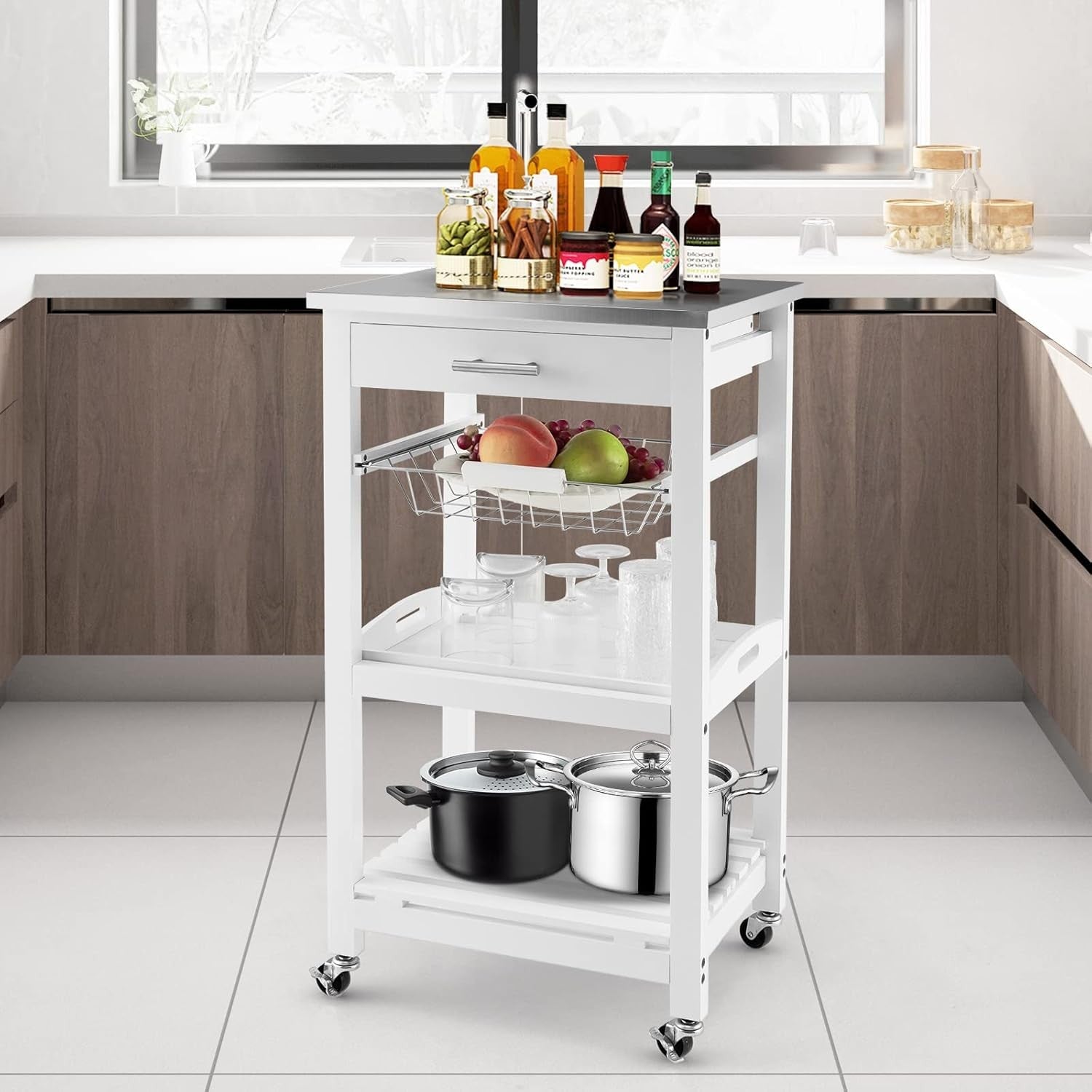 4 Tier Rolling Kitchen Trolley Storage Cart Drawer Basket Lockable Wheels