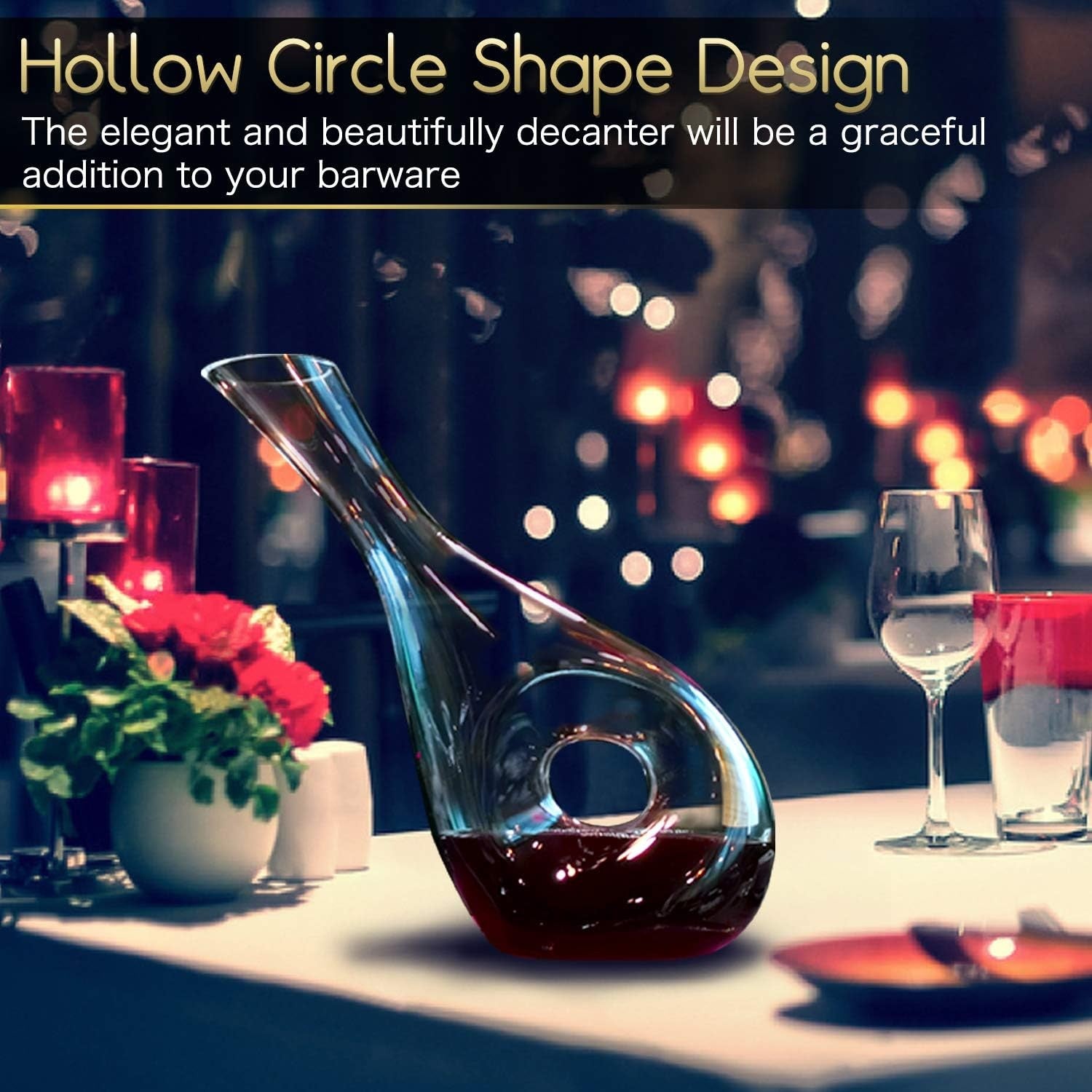 1.2L Hand-Blown Crystal Wine Decanter Hollow Circle Aerator Red Wine Carafe