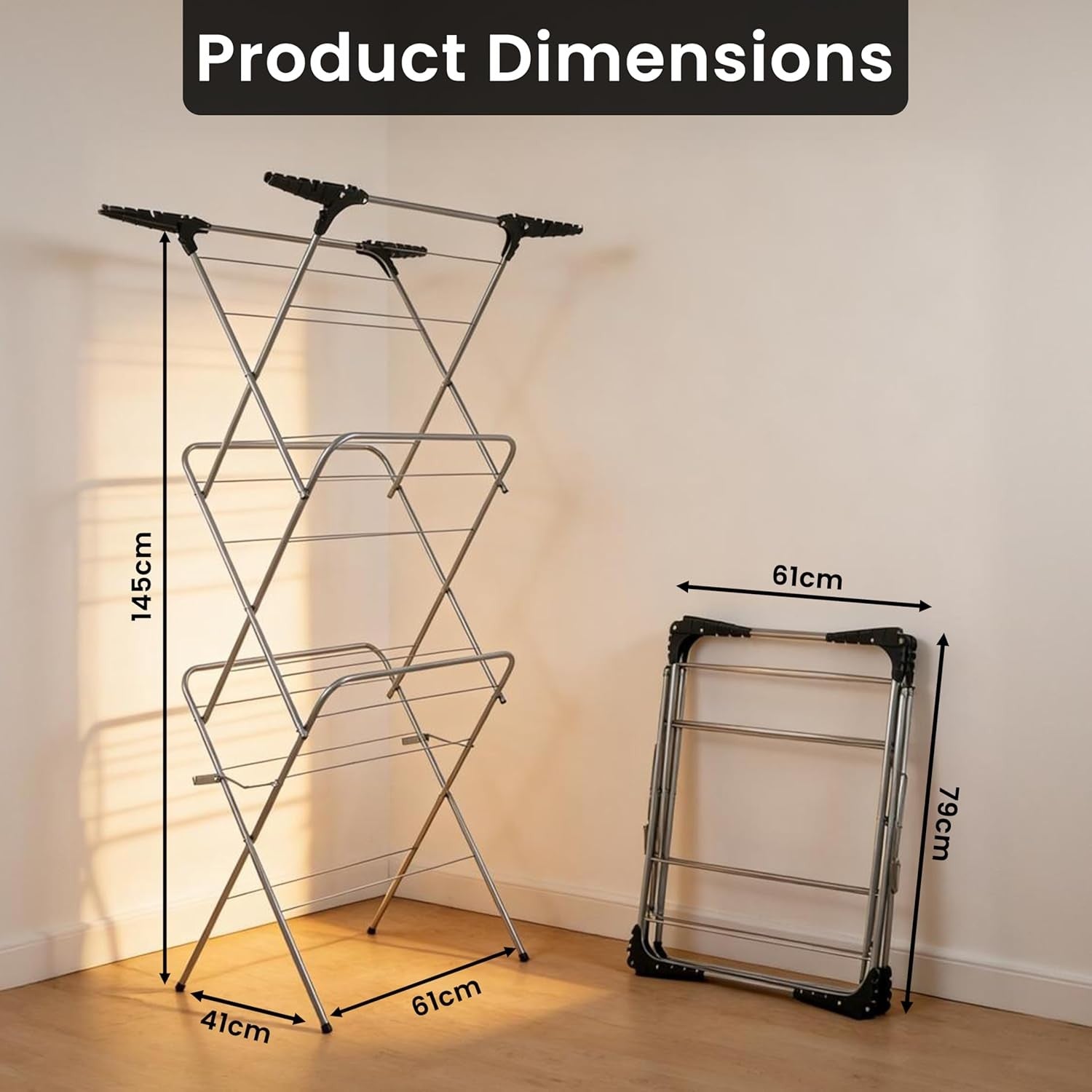 3 Tier Folding Clothes Airer 20m Drying Space Indoor Outdoor Laundry Rack