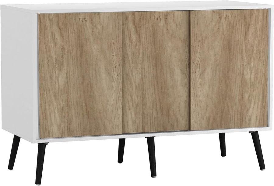 3-Door Sliding Sideboard Cabinet Oak Doors Storage Unit Modern Black Legs