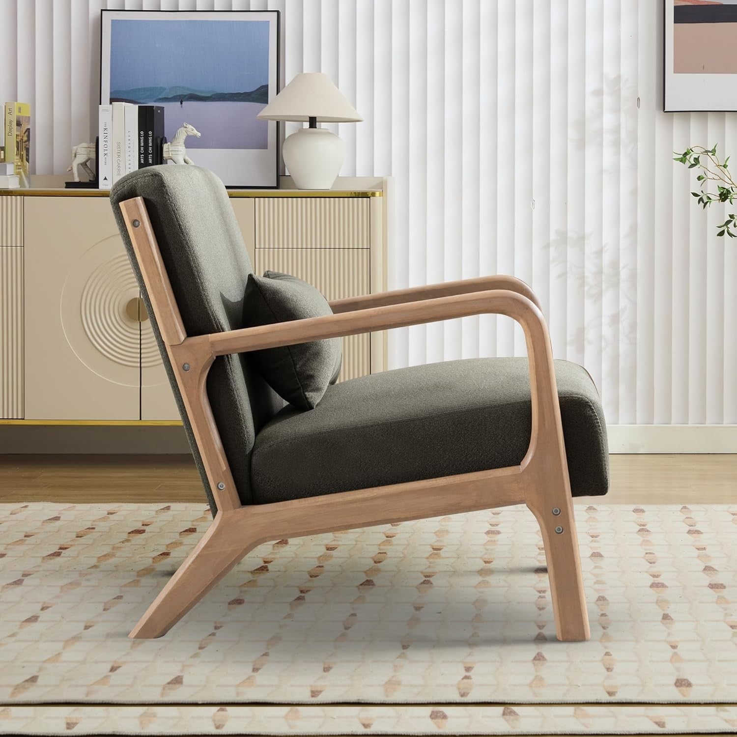 Green Accent Armchair High Back Upholstered Solid Wood Frame