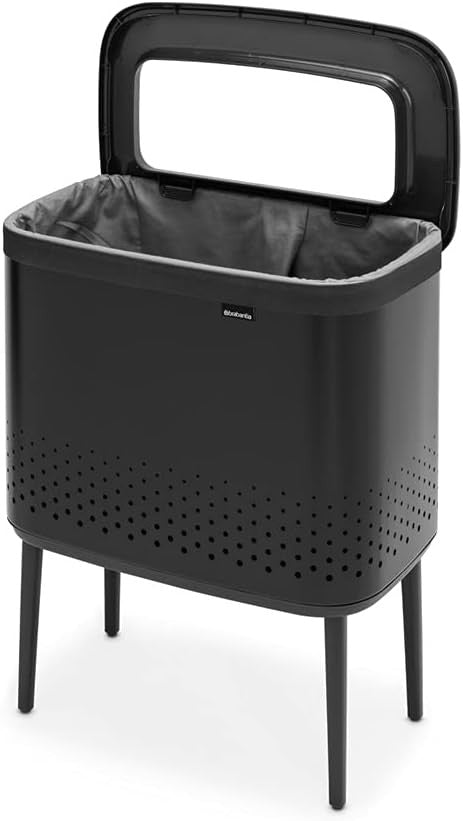 Modern 60L Laundry Bin with Lid, Quick-Drop Opening, Removable Liner Bag