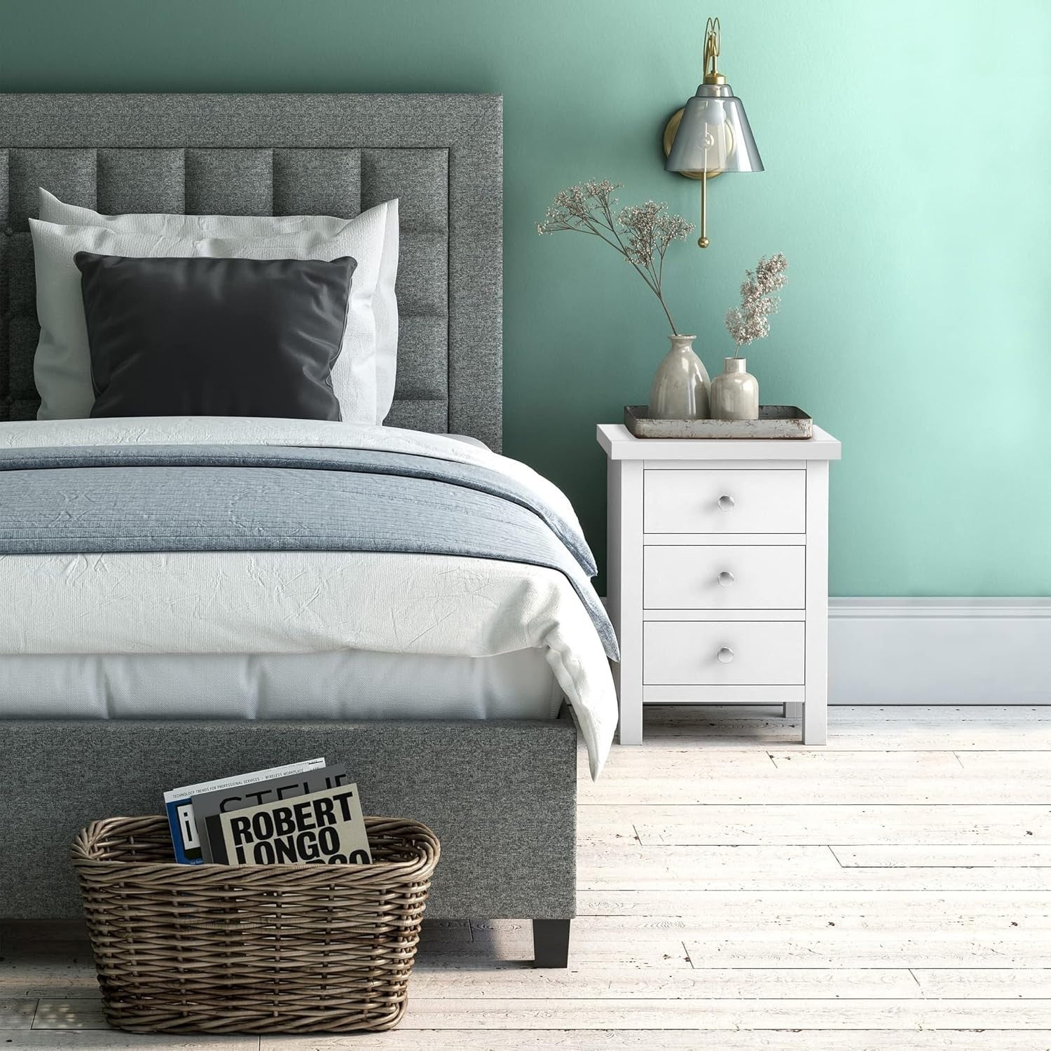 White Solid Wood 3 Drawer Bedside Table Fully Assembled 42x32x56cm Modern