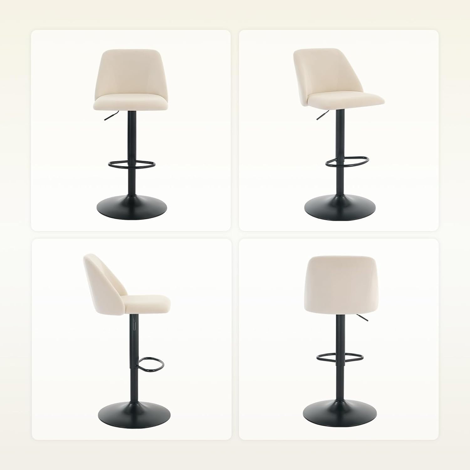 Adjustable Swivel Bar Stools Set of 2 | Square Fabric Seat, Metal Base