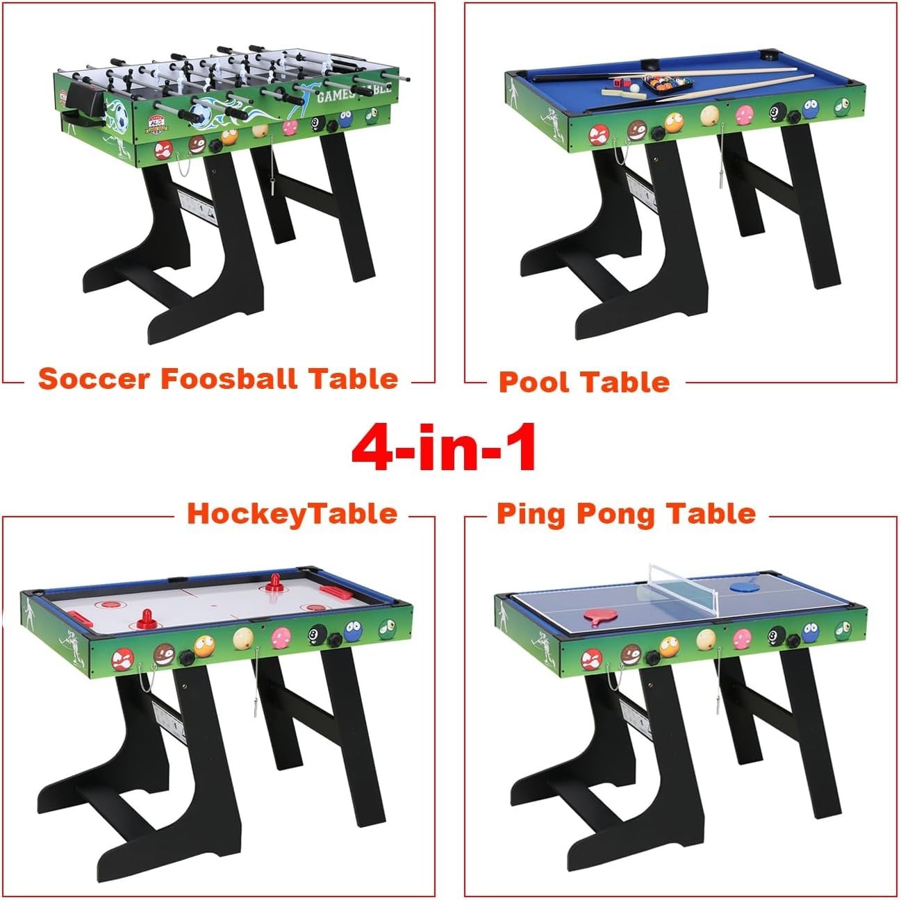 4ft 4 in 1 Multi Game Table Pool Foosball Ping Pong Hockey