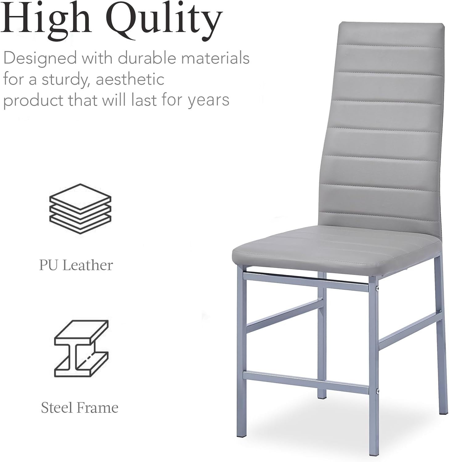 5PC Grey Marble Effect Glass Dining Set with PU Leather Chairs Compact