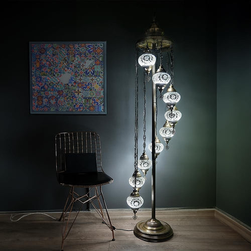 Turkish Mosaic Floor Lamp 9 Globe Standing Light White 70in Boho Decor