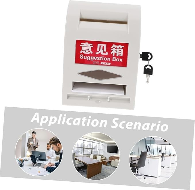 Lockable Wall Mount Mailbox White ABS Secure Suggestion Box for Home Office Use