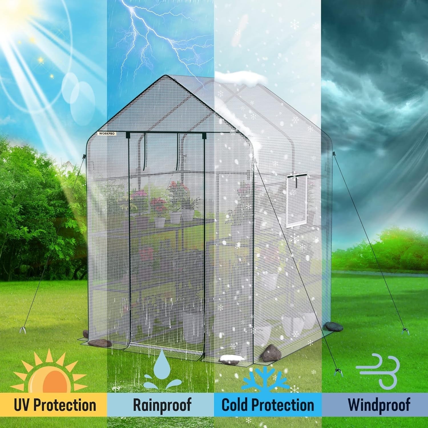 Large Walk-In Greenhouse 8 Shelves | Waterproof PE Cover | Roll-Up Door