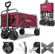 Red 440lb Heavy Duty Folding Wagon Trolley w/ Wide All-Terrain Wheels & Brake