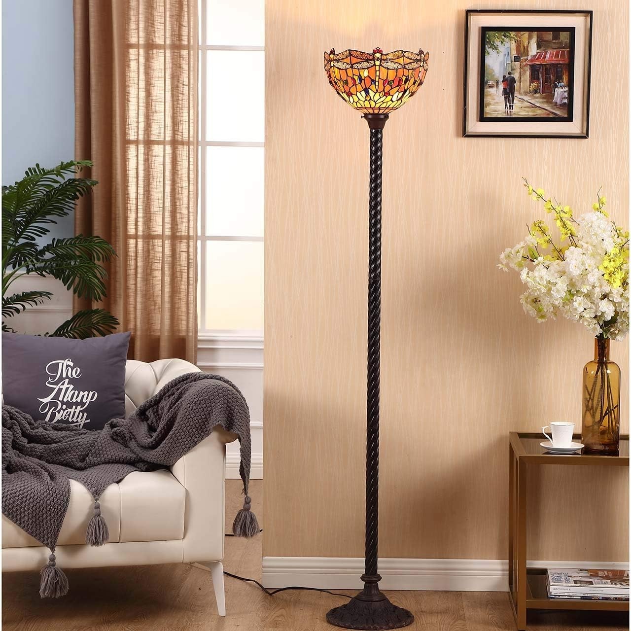 Dragonfly Tiffany Style Stained Glass Floor Lamp 67" Handmade Shade