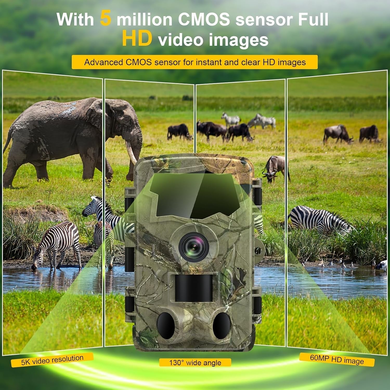 5K Trail Camera 64MP WiFi Night Vision Wildlife Camera Motion Sensor