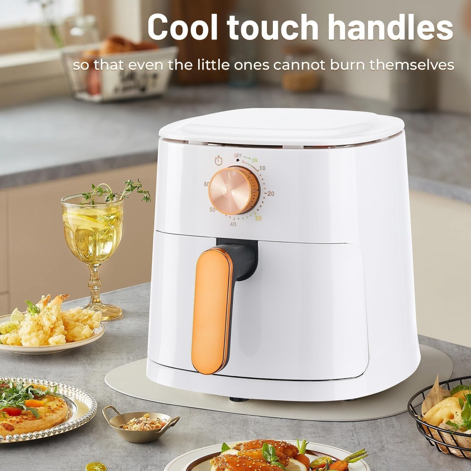 4L Air Fryer 1800W Rapid Air 60min Timer 200°C 9in1 Knob White
