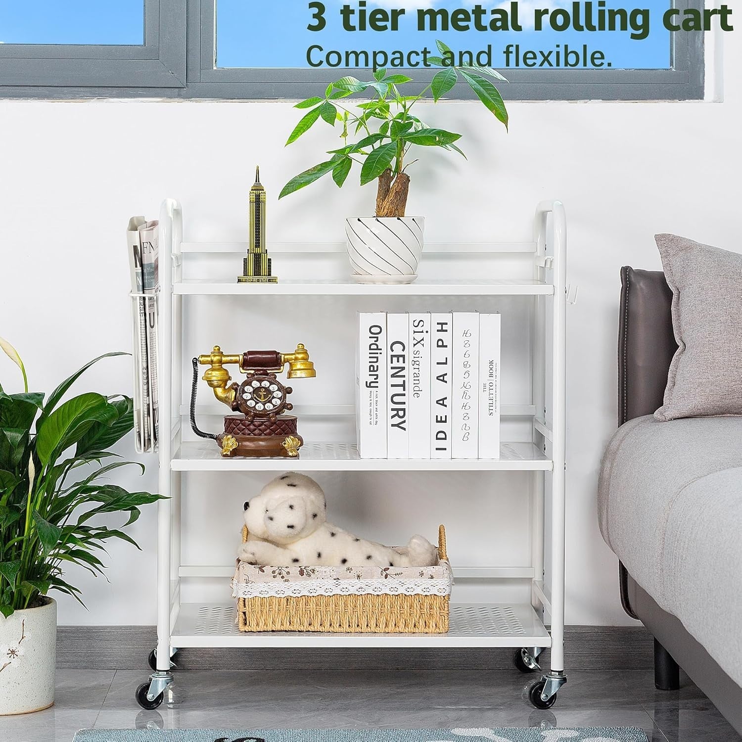 White 3 Tier Metal Mesh Rolling Utility Cart Heavy Duty Storage Rack