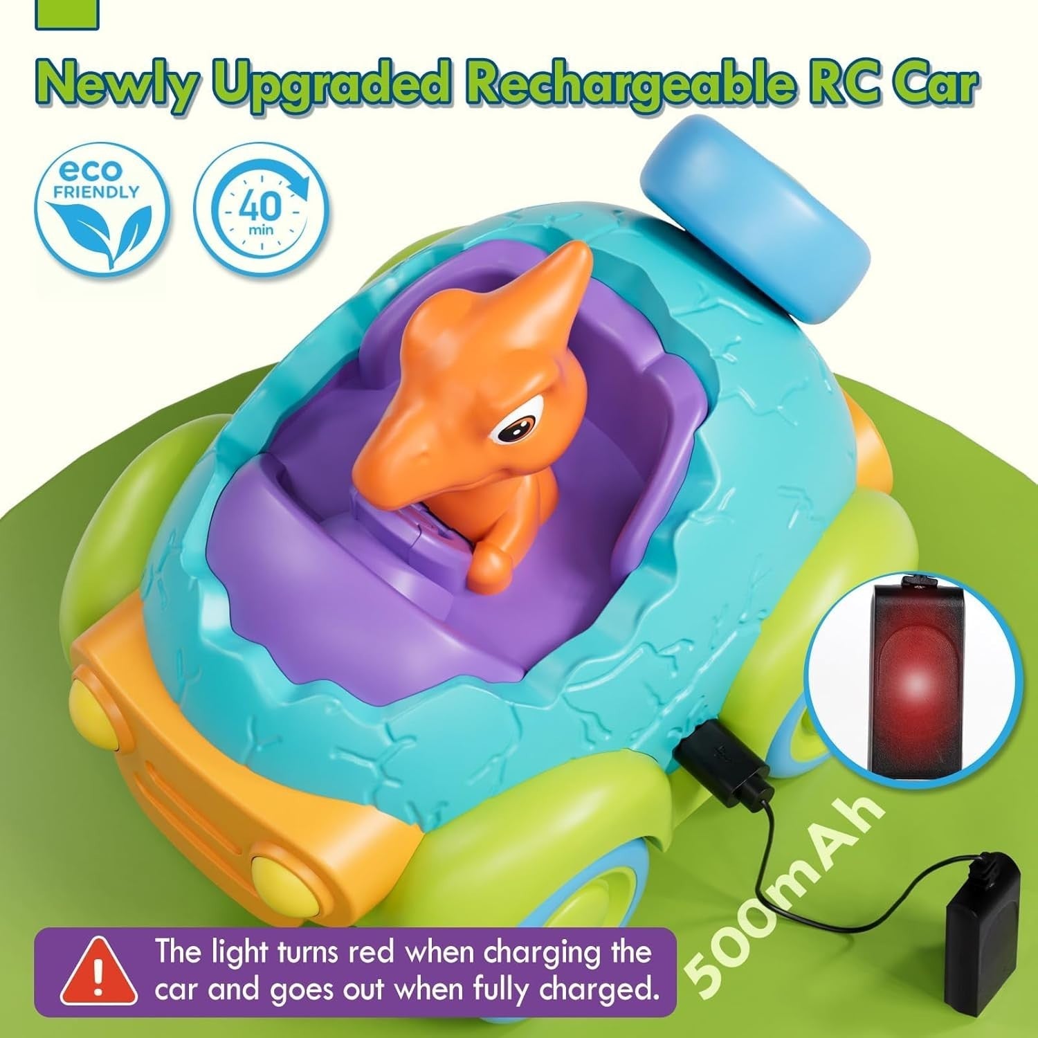 Dinosaur RC Car Toy for Toddlers 1–3 Remote Control Lights Music Gift Boys Girls