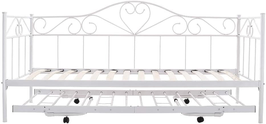 White Metal Day Bed Frame Single Sofa Bed Guest Bed 3FT with Storage Space