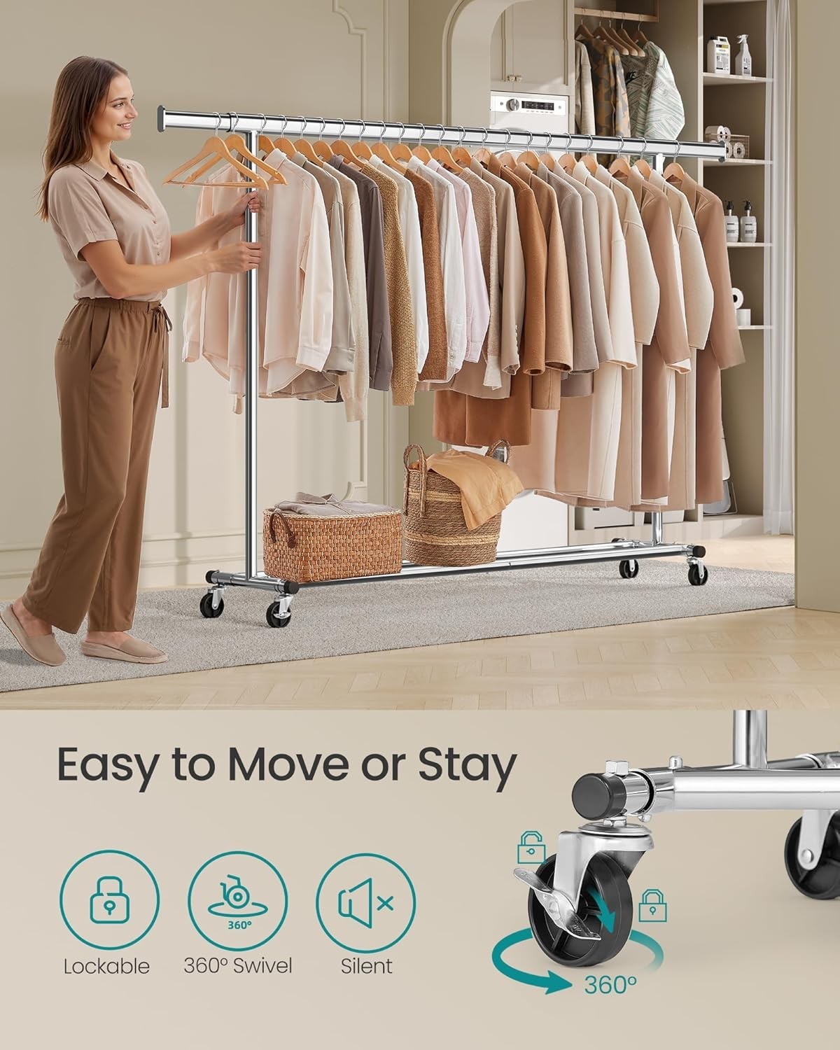 Extendable Clothes Rack 100KG Heavy Duty Silver (160–200cm)