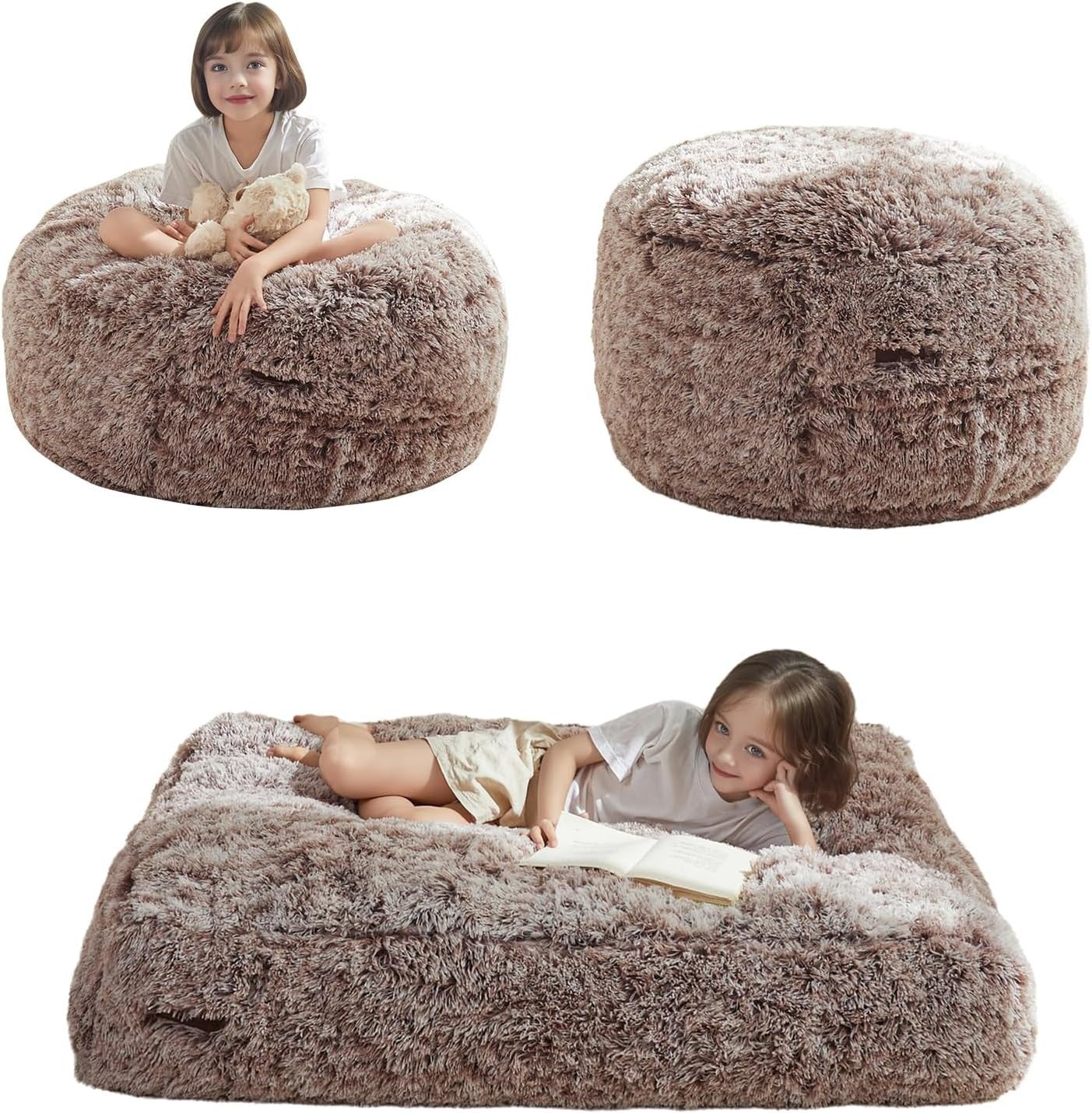 Plush Kids Bean Bag Chair Bed Sofa Lounger - Foldable, Washable, XL
