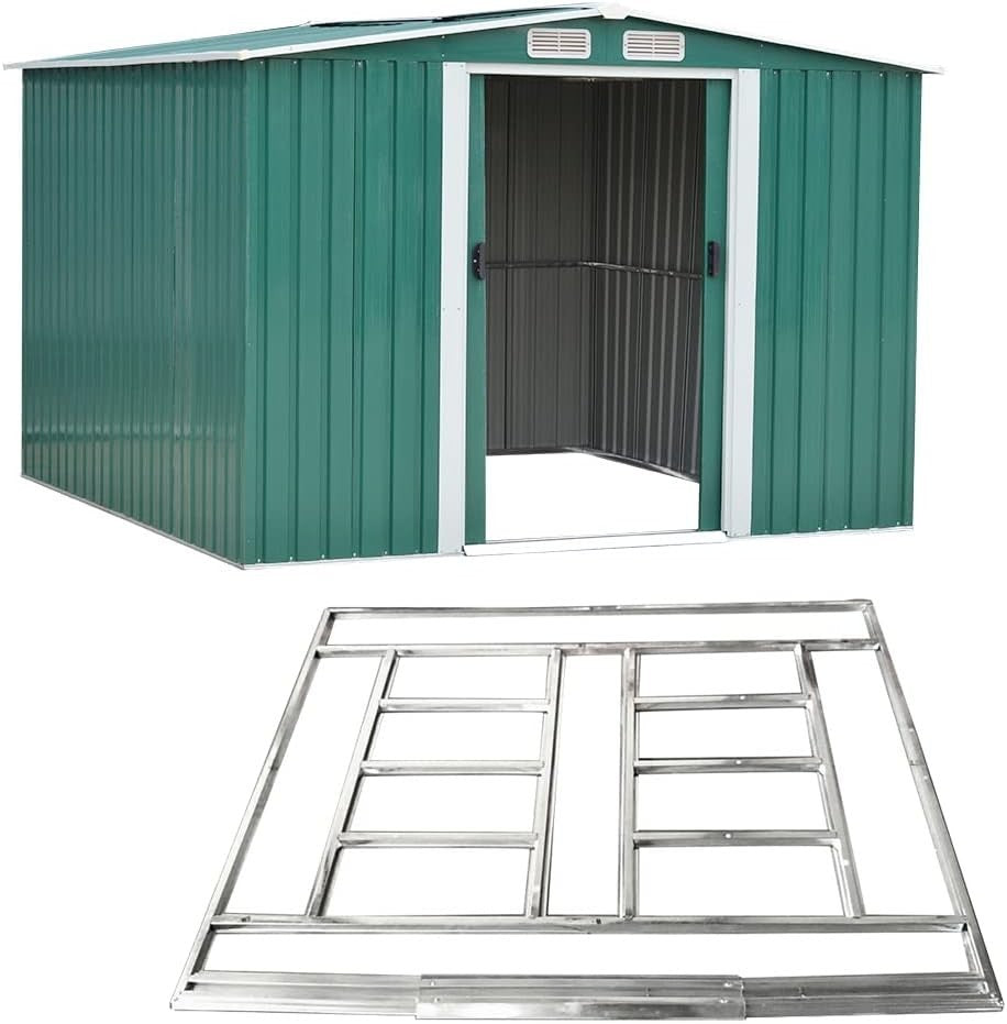 Outdoor Metal Garden Storage Shed Apex Roof 8x6FT Green