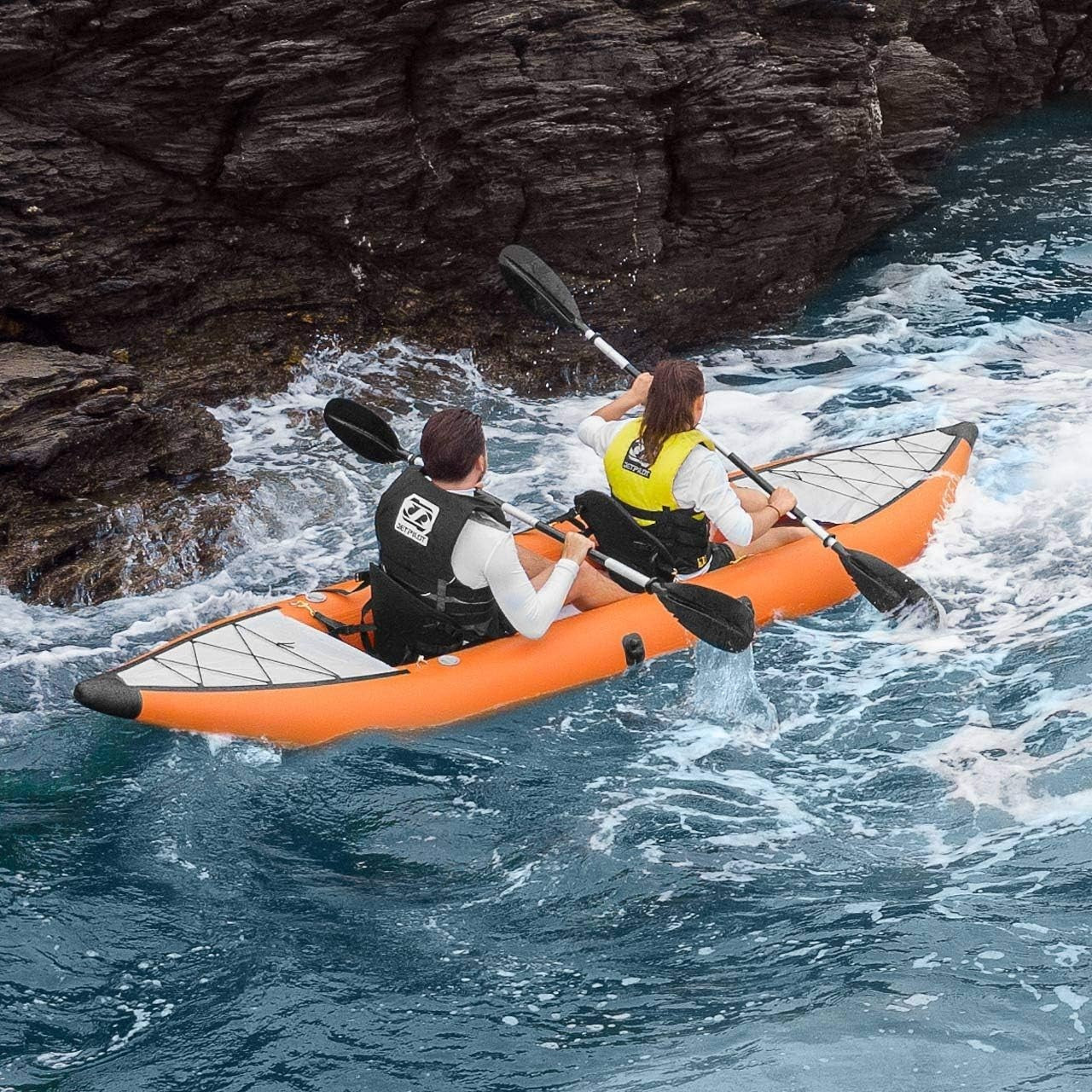 Inflatable Tandem Kayak PVC Canoe Set w/ Seats Paddles Pump