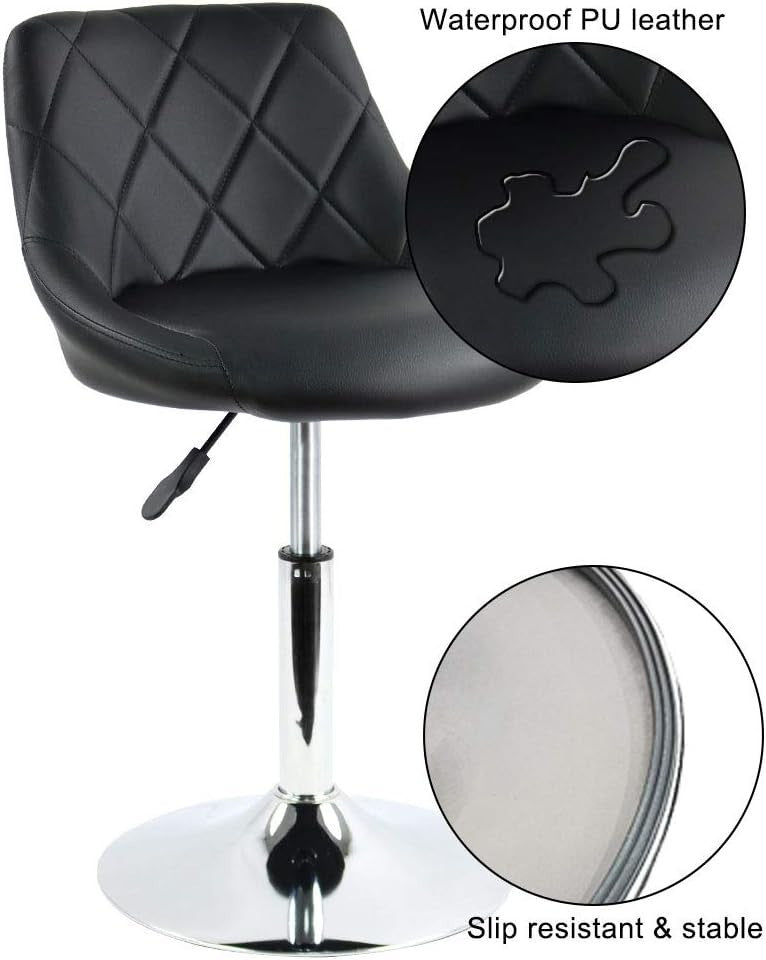Adjustable PU Leather Swivel Bar Stool | Low Counter Breakfast Chair