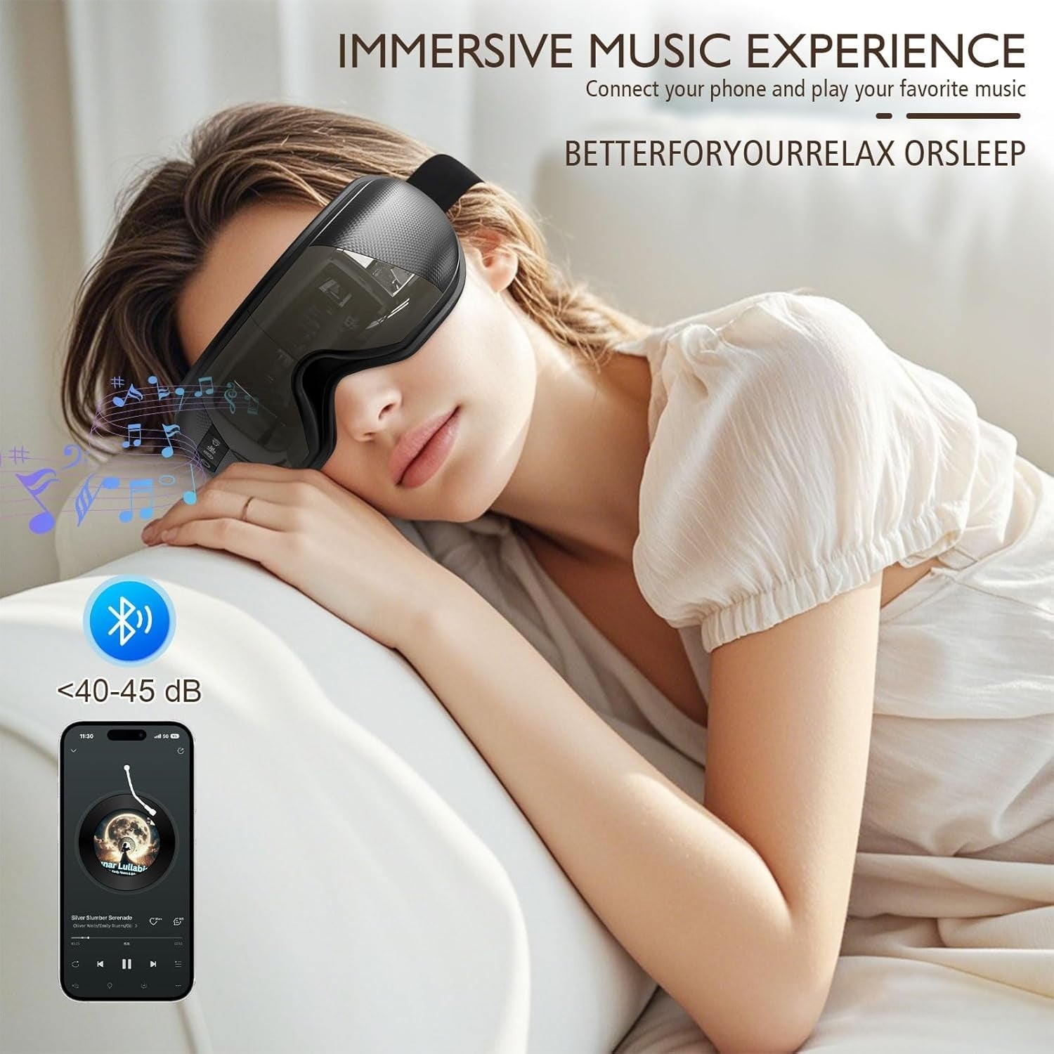 Heated Eye Massager Bluetooth Sleep Mask Dry Eyes Migraine Relief