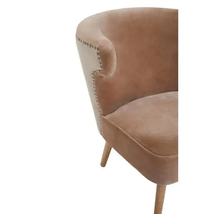 Brown Linen Accent Chair High Back Mango Wood Legs Curved Armchair